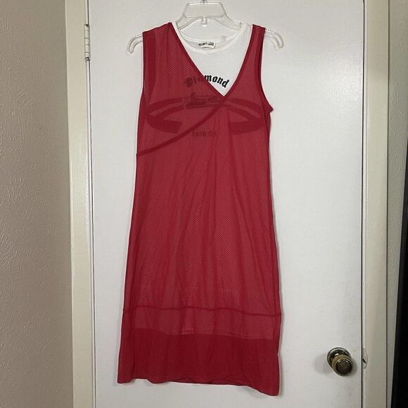 HELMUT LANG Re-Edition Archive Diamond Head Mesh Layered Red Tank Dress Medium - Picture 3 of 9